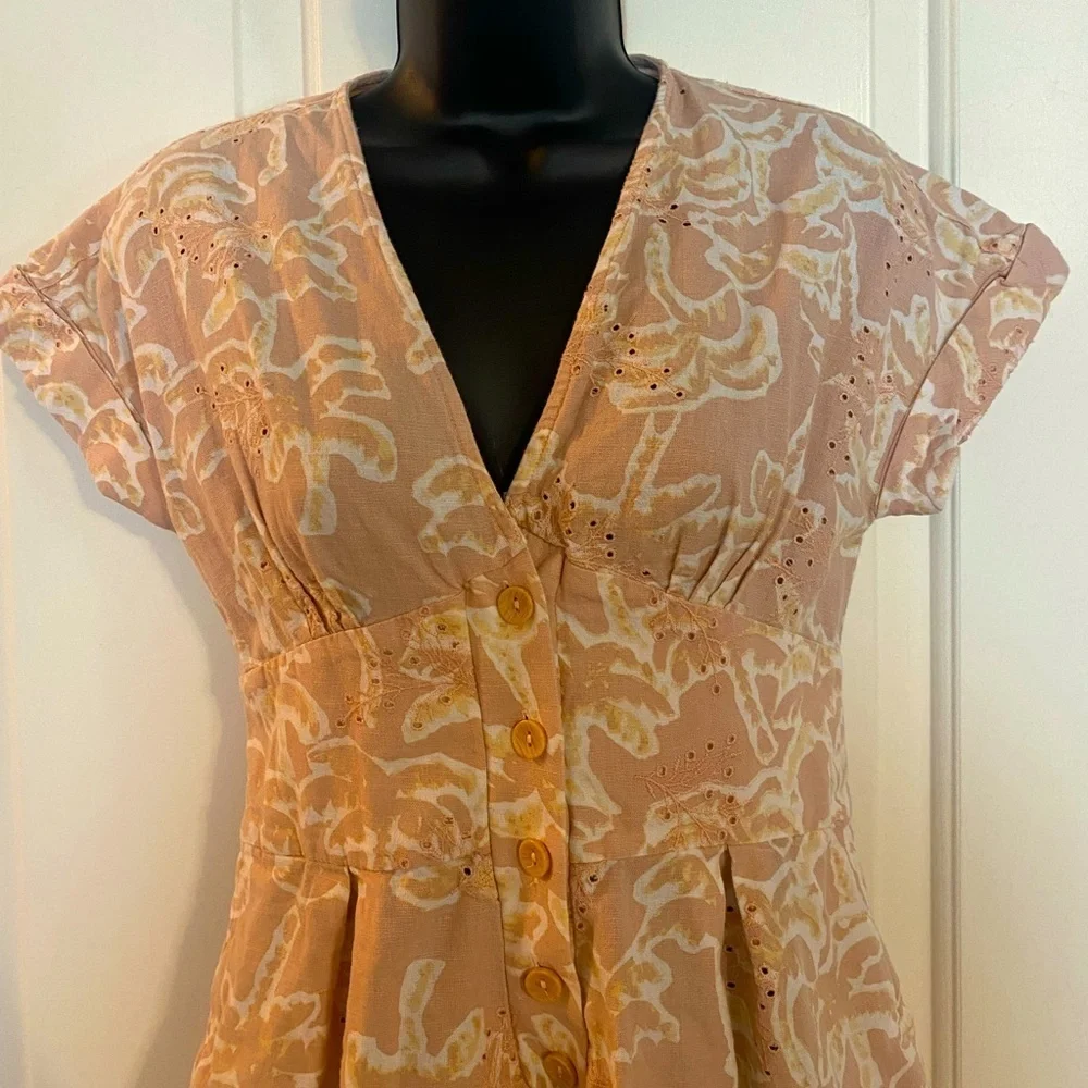 “ZARA” Linen Blend Palm Trees Button Down Romper